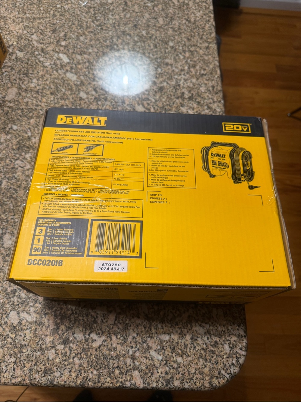 DEWALT 20V Corded/Cordless Air Inflator - Yellow/Black - Picture 2 of 2